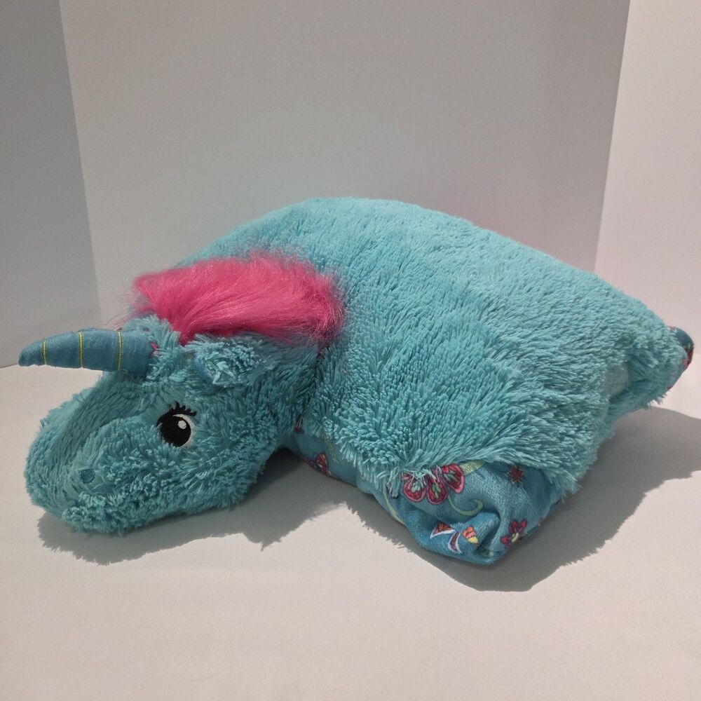 Pillow Pet Neonz Pink/Blue Teal Unicorn Floral Pattern 16in Plush